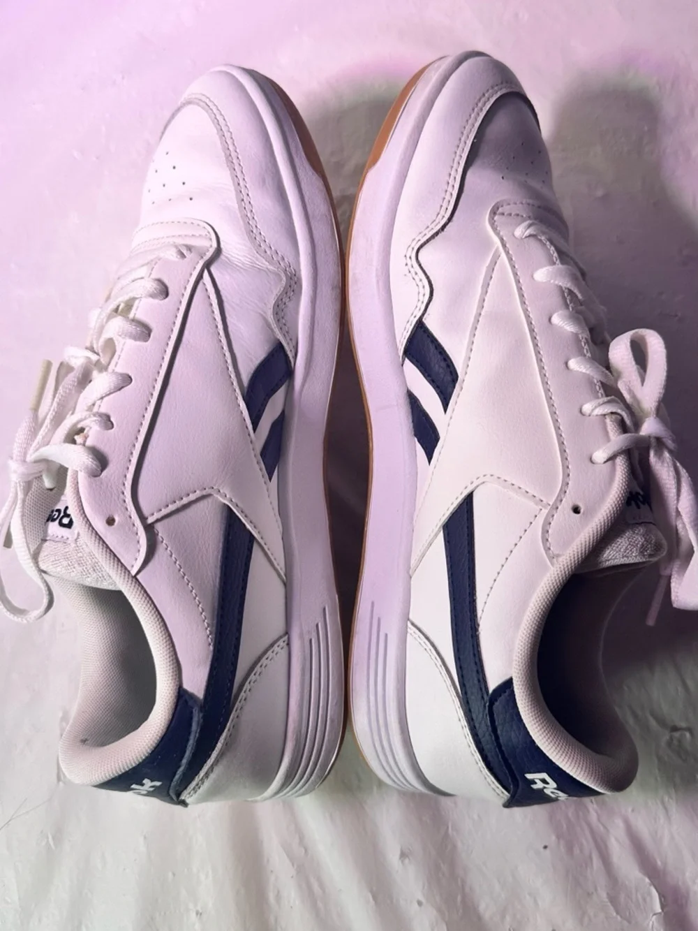 Reebok White Sneakers with Navy Side Stripes